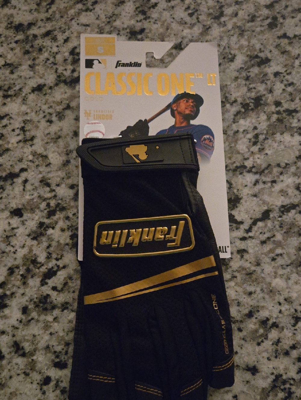 Franklin Classic One Batting Glove in Black and Gold, New, Small Adult